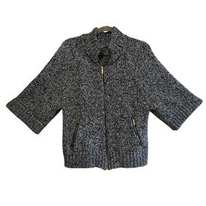 Jones New York Black & White Marled Knit Full Zip Cardigan with Pockets Sz L